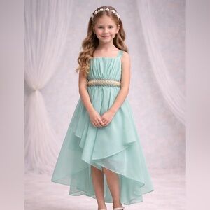 High low maxi formal wedding  mint green girls party dress